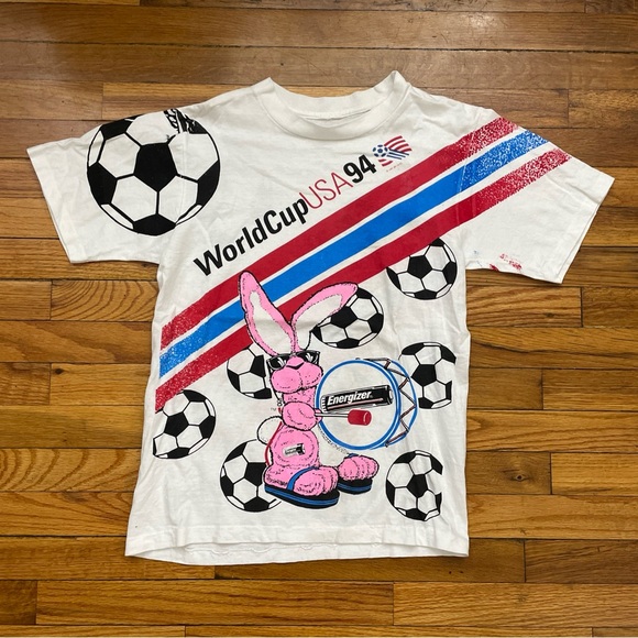 Vintage 1994 World Cup Team USA Energizer Bunny AOP Graphic T Shirt Size S Used - Picture 1 of 4